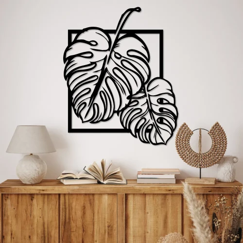 monstera-kwadratowa-drewniany-obraz-aranzacja-komoda