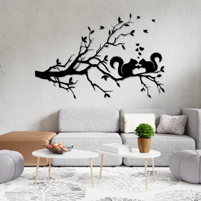Dekoracja ścienna 3D wiewiórki na gałęzi czarny kolor