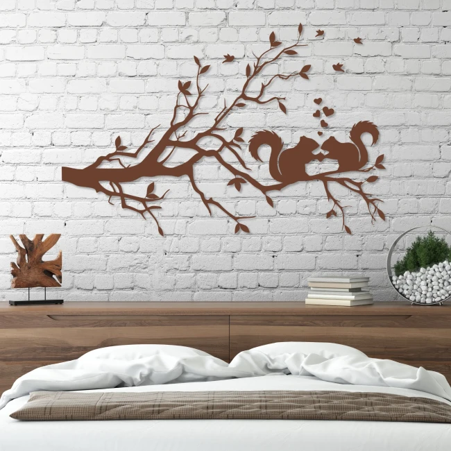 Brązowy obraz MDF wiewiórki natura 3D