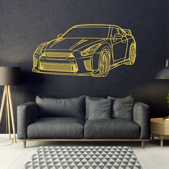 nissan-gtr-obraz-zloty-ciemna-sciana