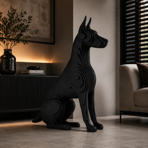 Drewniana figura dobermana 3D Doberman Strażnik – EYOKA