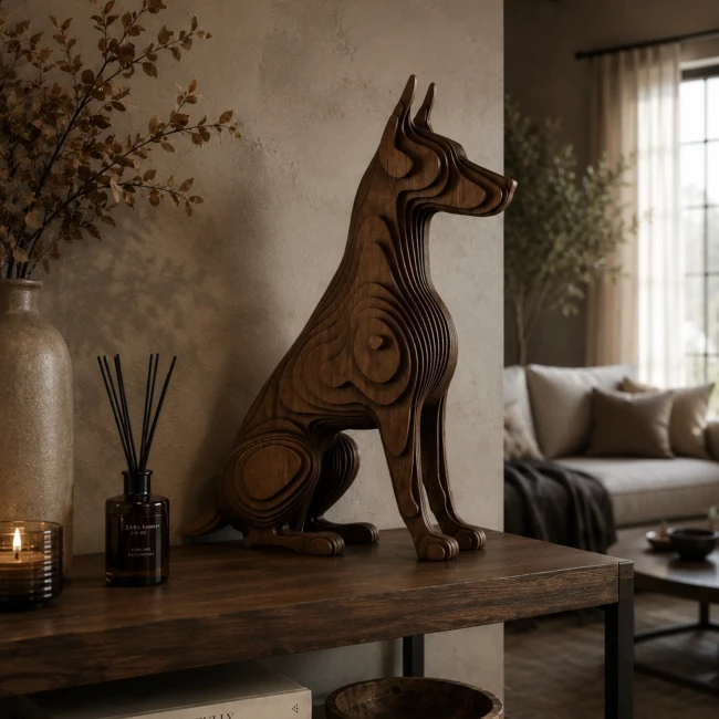 Czarna figura dobermana 3D do salonu