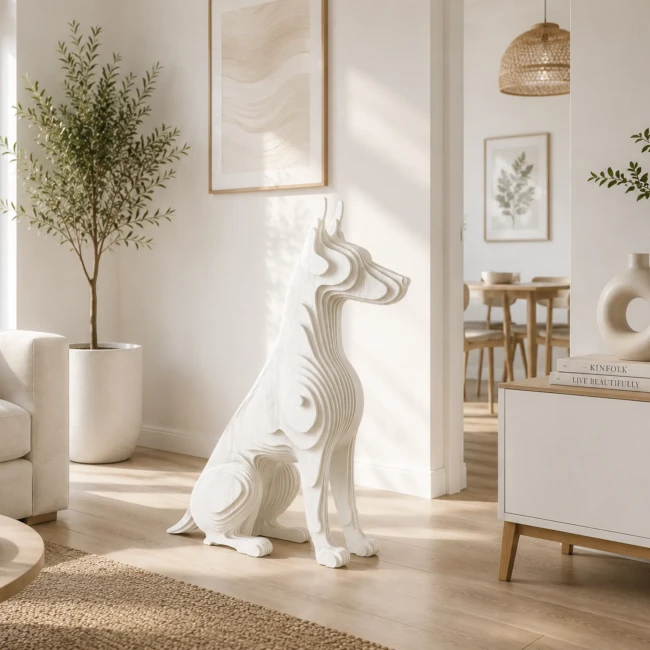Srebrna wolnostojąca figura dobermana