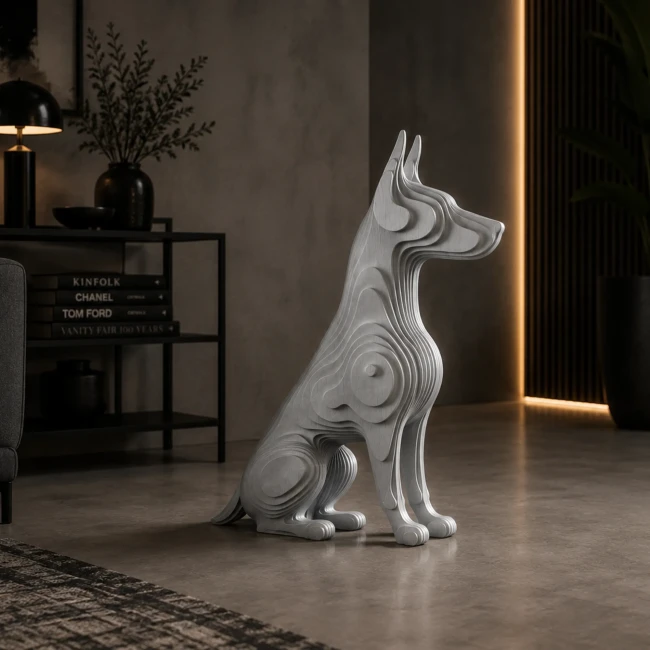 Duża figura dobermana 60 × 42 cm ustawiona na podłodze